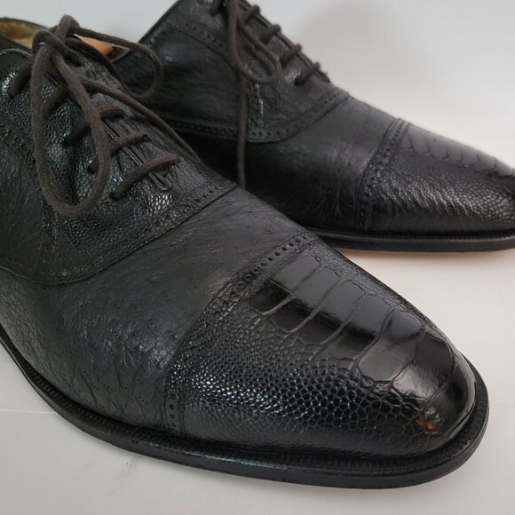 Moreschi Adriano Black Ostrich Leg Leather Cap Toe Oxford Dress Shoes Men\'s 13 M main image 4
